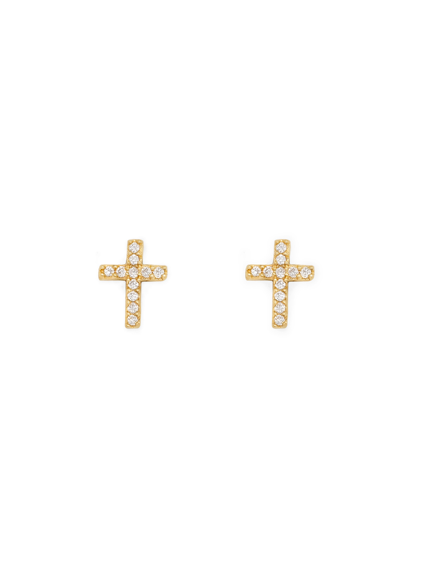 14k Yellow Gold Diamond Mini Cross Earrings