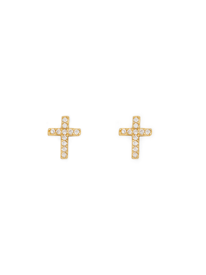 14k Yellow Gold Diamond Mini Cross Earrings