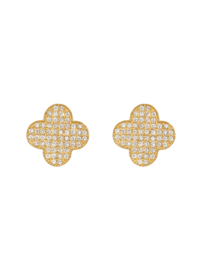14k Yellow Gold Diamond Clover Earrings