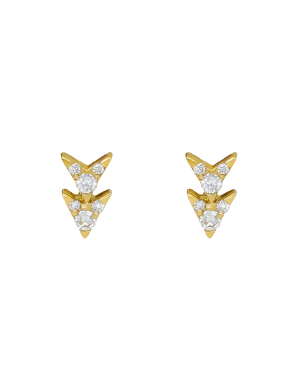 14k Yellow Gold Diamond Double Arrow Earrings