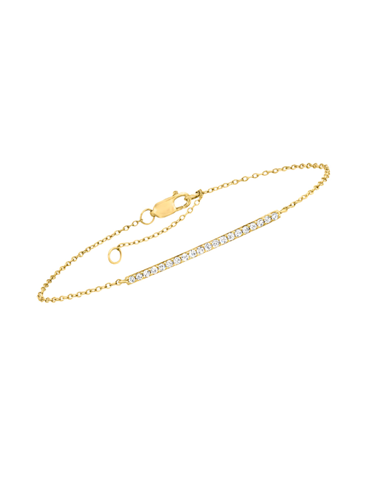 14k Yellow Gold Diamond Dainty Bar Bracelet