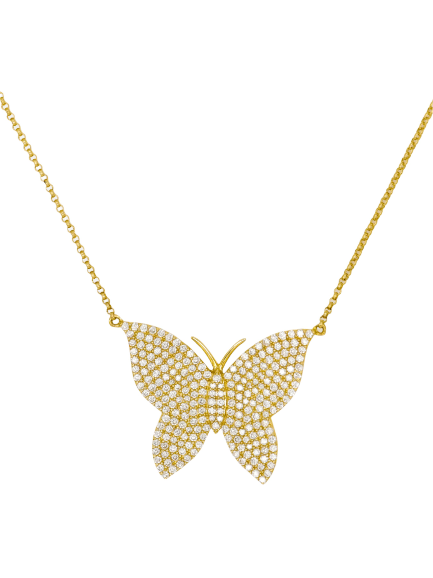 14k Yellow Gold Diamond Large Butterfly Necklace