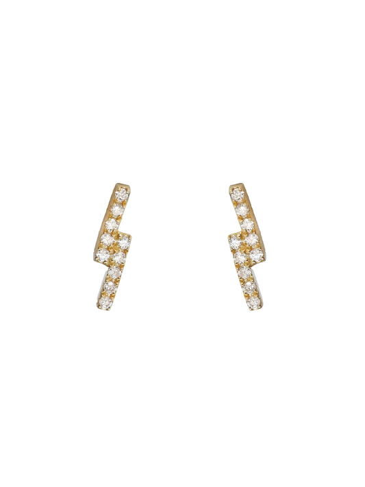 14k Yellow Gold Diamond Lightning Bolt Earrings