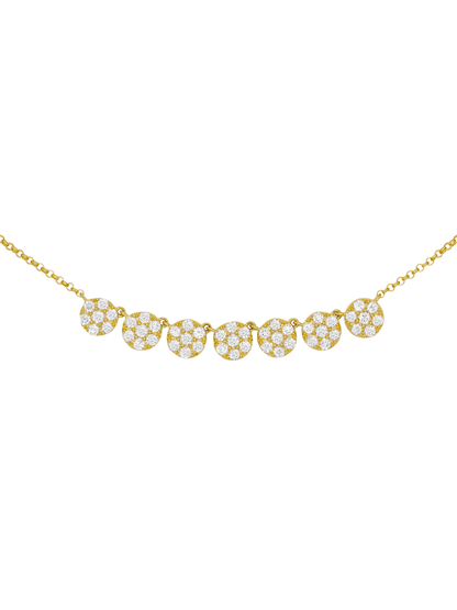 14k Yellow Gold Diamond Seven Round Cluster Necklace