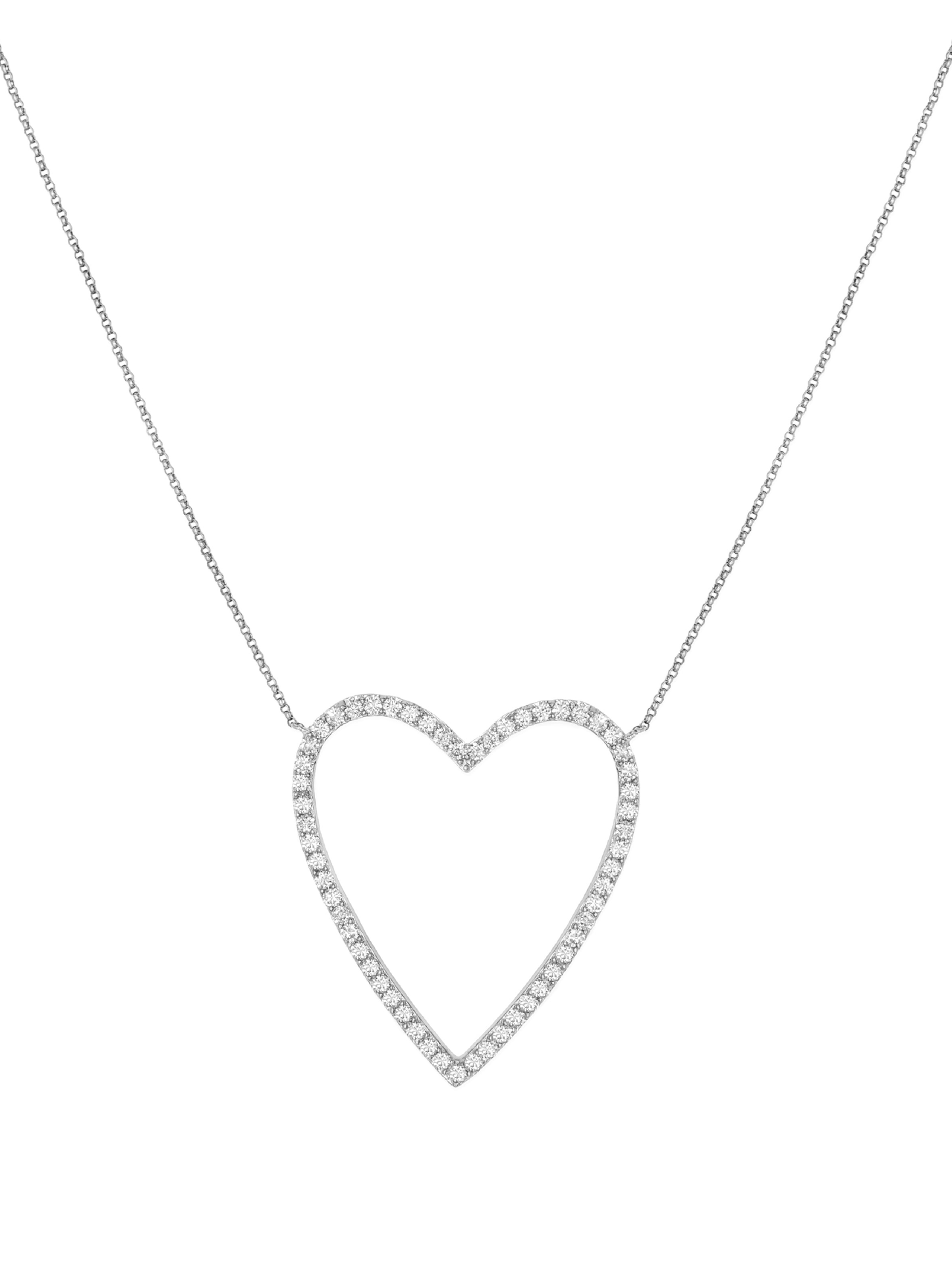 14k White Gold Diamond Large Open Heart Necklace