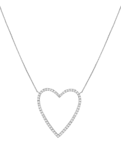 14k White Gold Diamond Large Open Heart Necklace