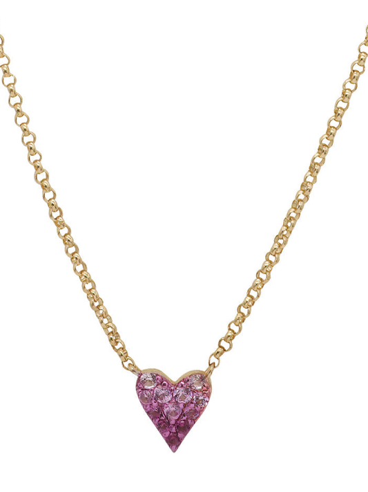 14k Yellow Gold Ombré Pink Sapphire Heart Necklace