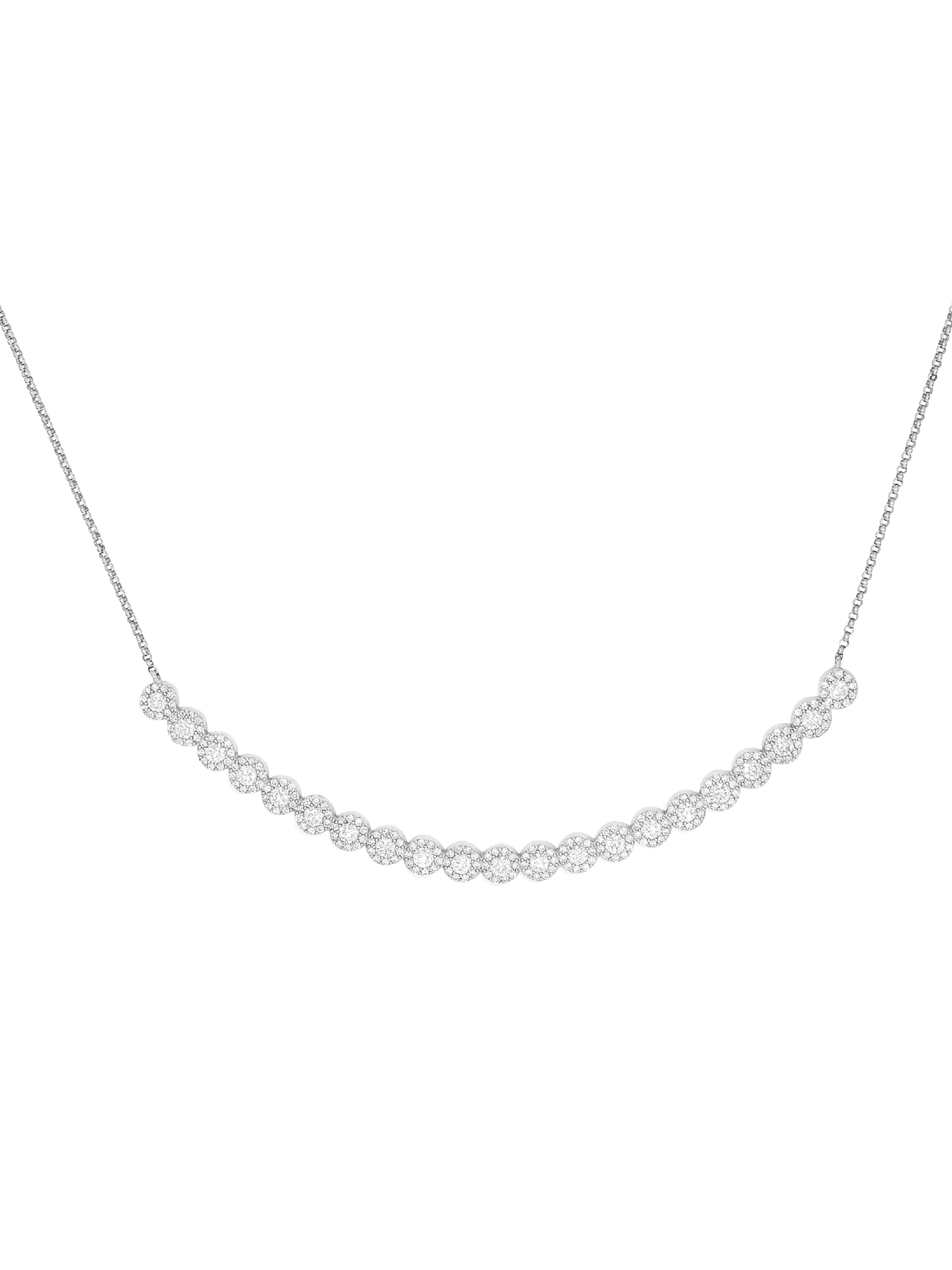 14k White Gold Diamond Curved Halo Bar Necklace