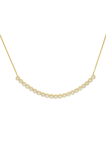 14k Yellow Gold Diamond Curved Halo Bar Necklace