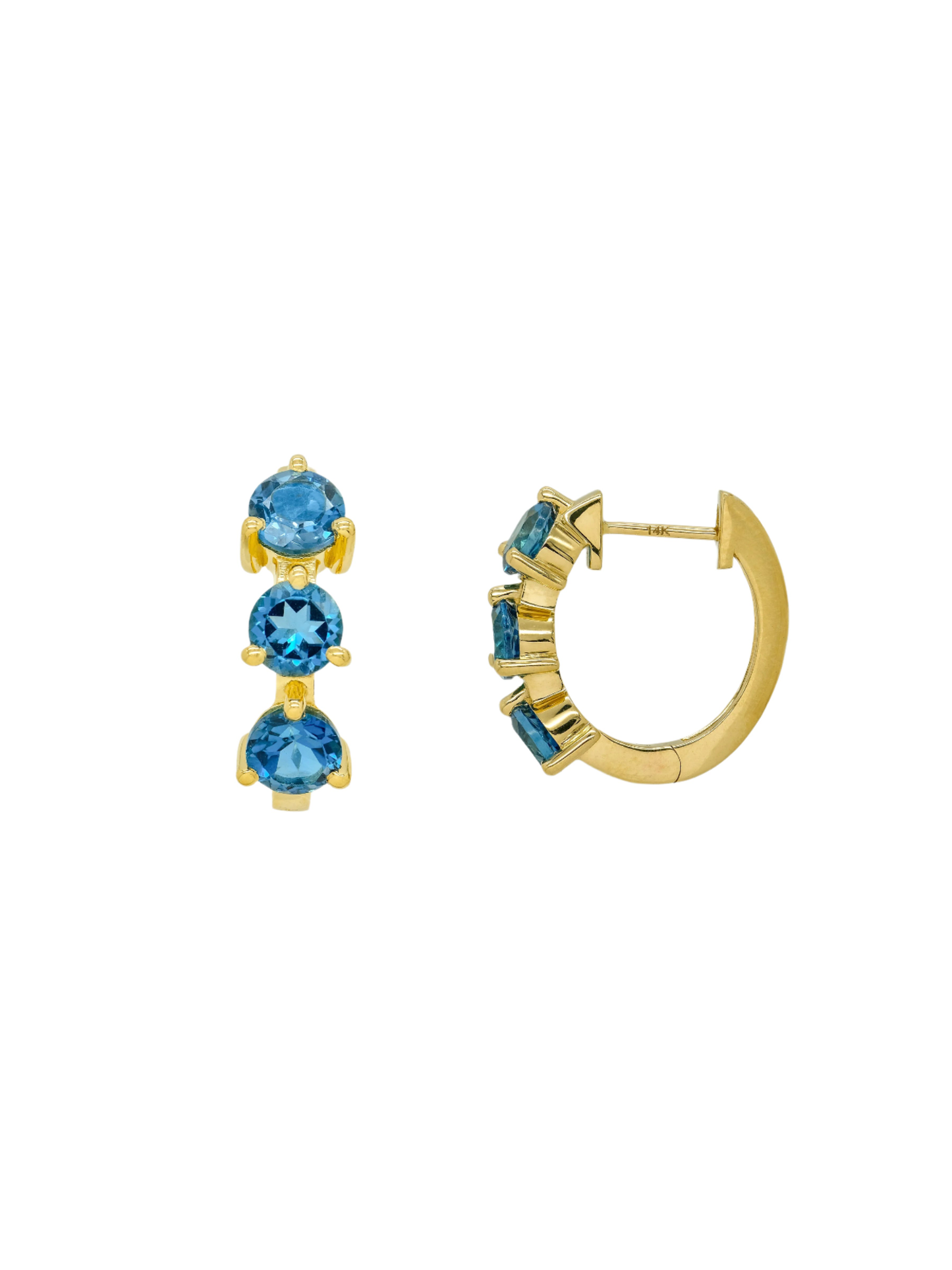 14k Yellow Gold Large Blue Topaz Huggie Earrings
