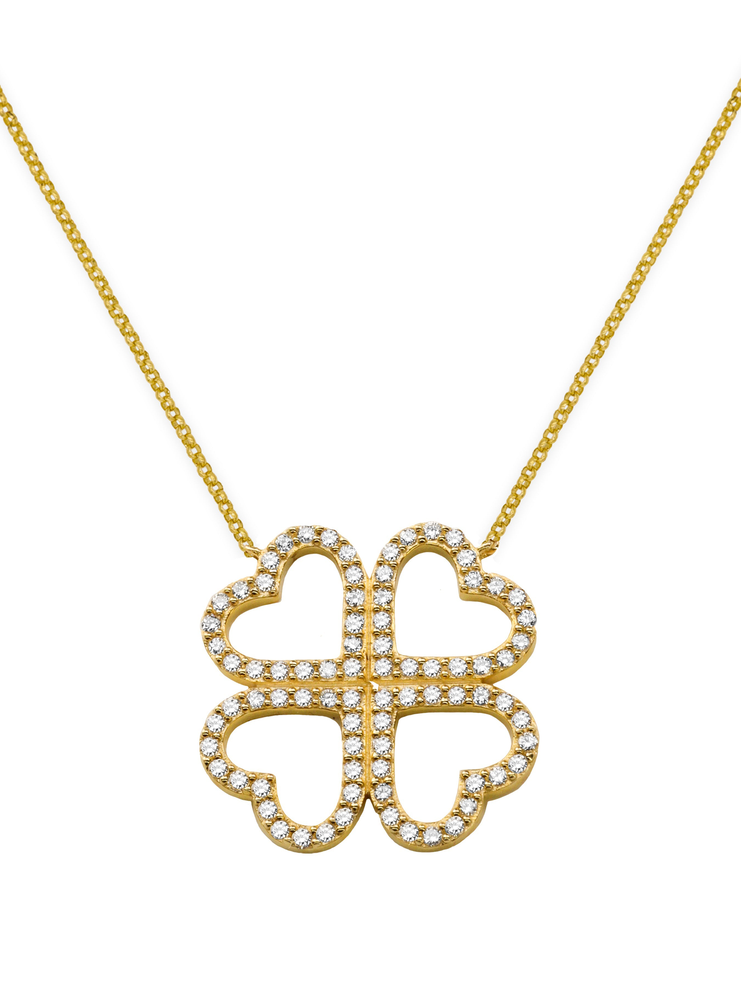 14k Yellow Gold Diamond Clover/Heart Necklace