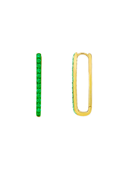 14k Yellow Gold Emerald Paperclip Hoop Earrings