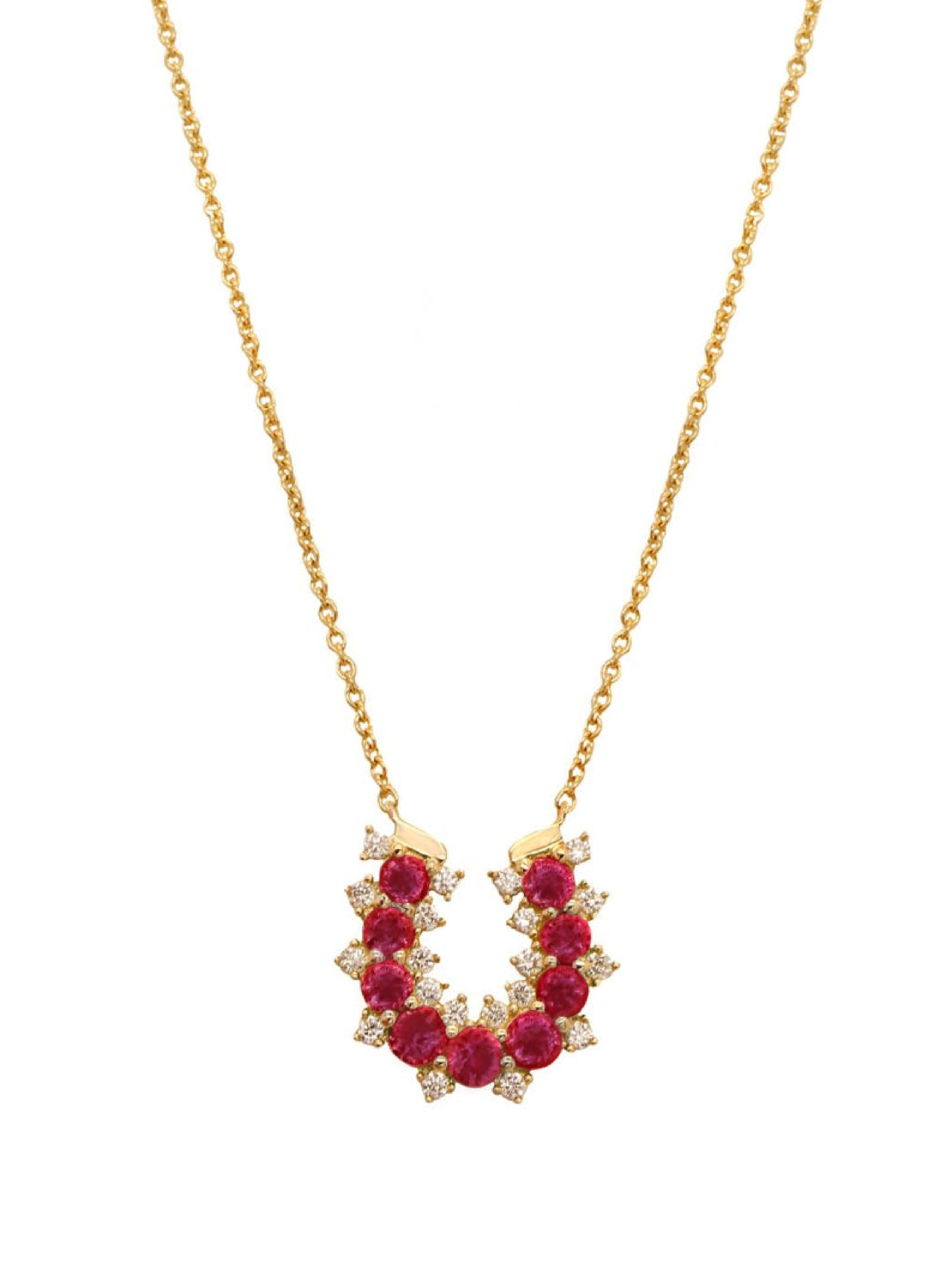 14k Yellow Gold Diamond/Ruby Lucky Horseshoe Necklace