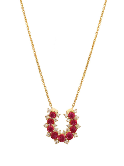 14k Yellow Gold Diamond/Ruby Lucky Horseshoe Necklace