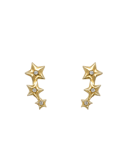 14k Yellow Gold Diamond Star Crawler Earrings