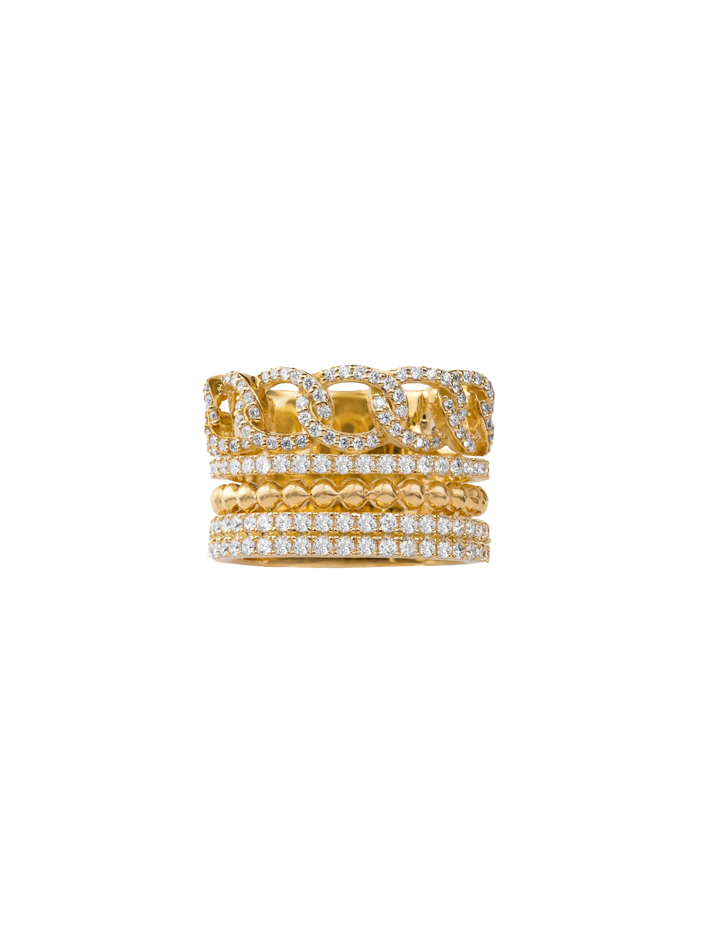 14k Yellow Gold Diamond Multi Fixed Stack Ring