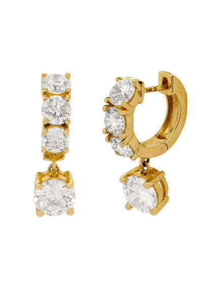 14k Yellow Gold Lab Diamond Large Huggie Drop Earrings