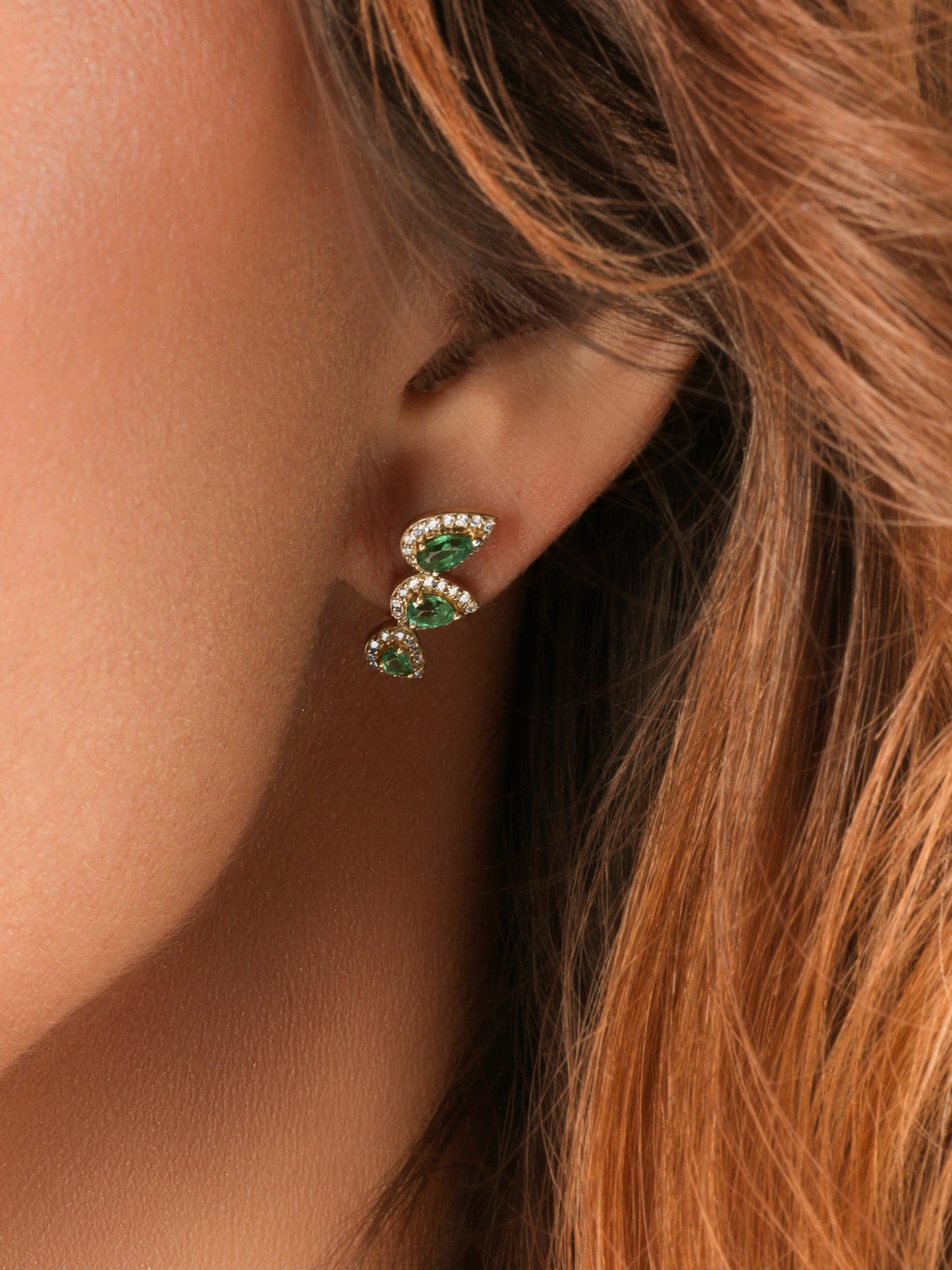 14k Yellow Gold Diamond Emerald Crawler Earrings