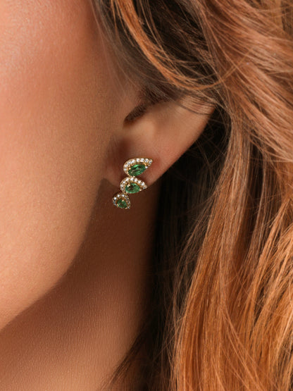 14k Yellow Gold Diamond Emerald Crawler Earrings
