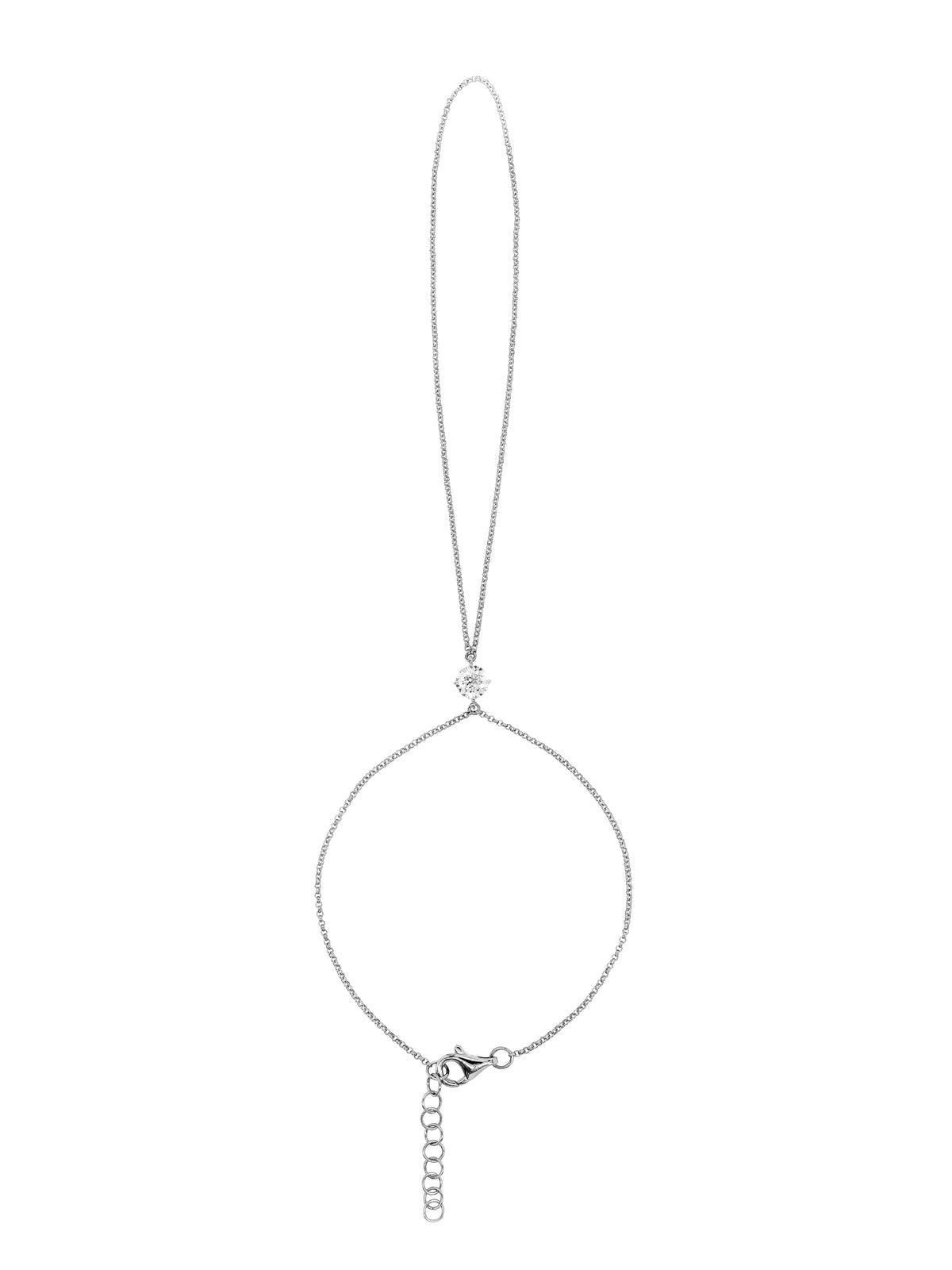 14k White Gold Lab Single Diamond Hand Chain