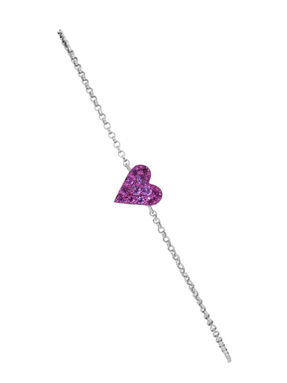 14k White Gold Pink Sapphire Heart Bracelet