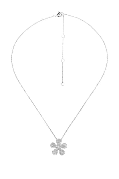 14k White Gold Diamond Daisy Necklace