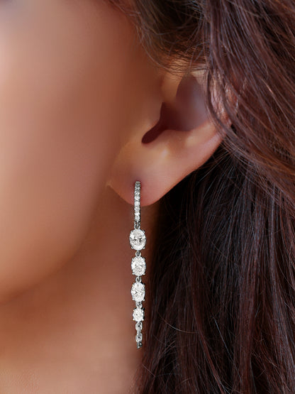 14k White Gold Lab Diamond Chain Huggie Earrings