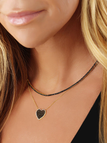 14k Yellow Gold Black Diamond Tennis Necklace