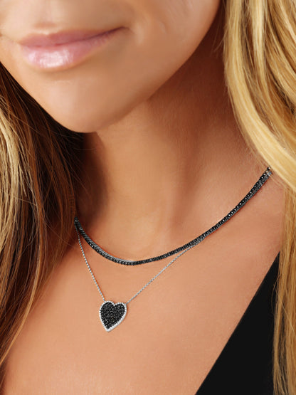 14k White Gold Black Diamond Heart Necklace