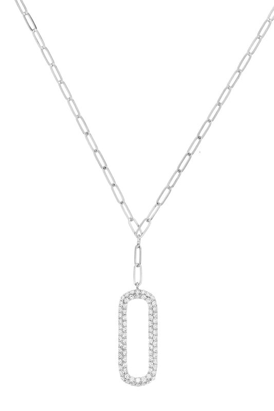 14k White Gold Diamond Drop Paperclip Necklace