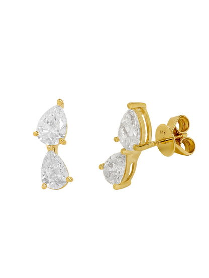 14k Yellow Gold Lab Diamond Multi Tear Crawler Earrings