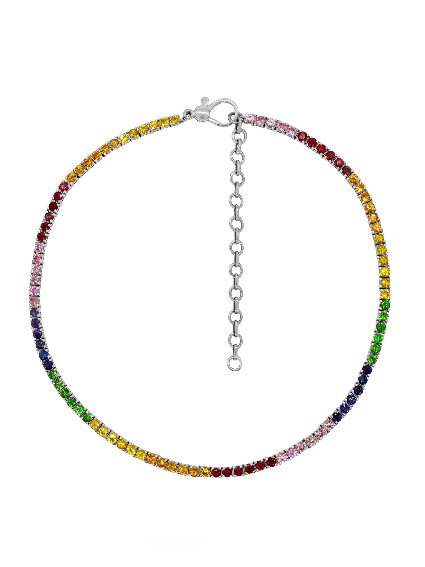 14k White Gold 4 Prong Rainbow Sapphire Tennis Necklace