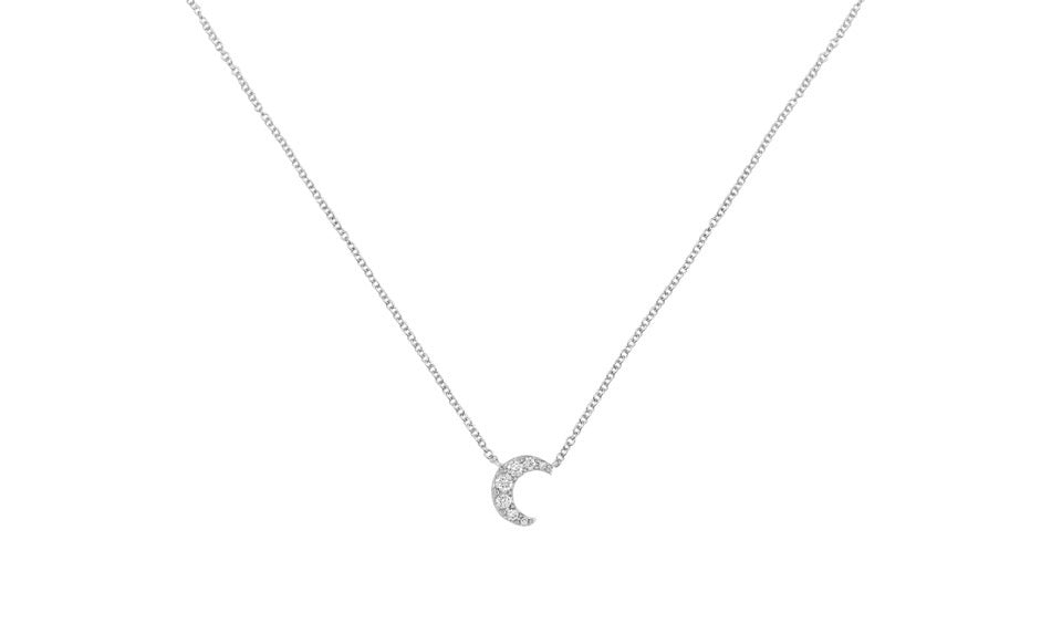 14k White Gold Diamond Half Moon Necklace