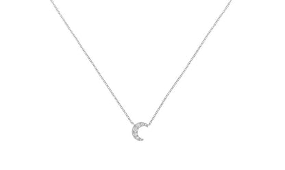14k White Gold Diamond Half Moon Necklace