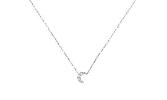 14k White Gold Diamond Half Moon Necklace