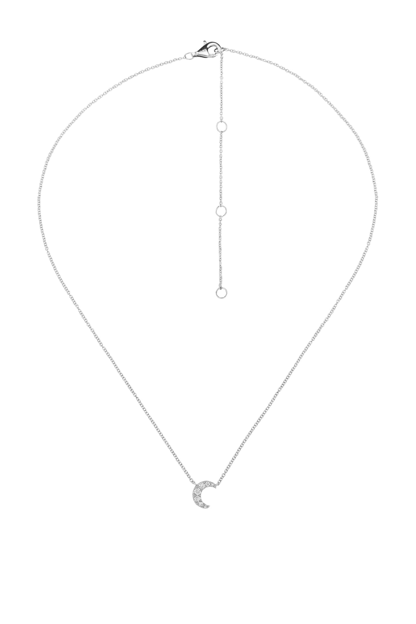 14k White Gold Diamond Half Moon Necklace