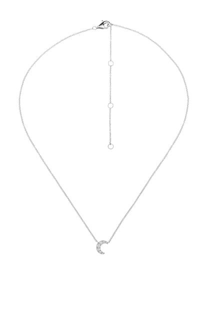 14k White Gold Diamond Half Moon Necklace