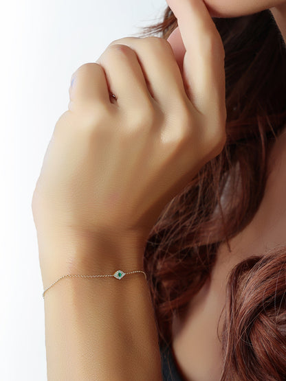 14k Yellow Gold Diamond/Emerald Eye of Protection Bracelet