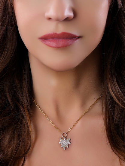 14k Yellow Gold Diamond Heart Paperclip Necklace