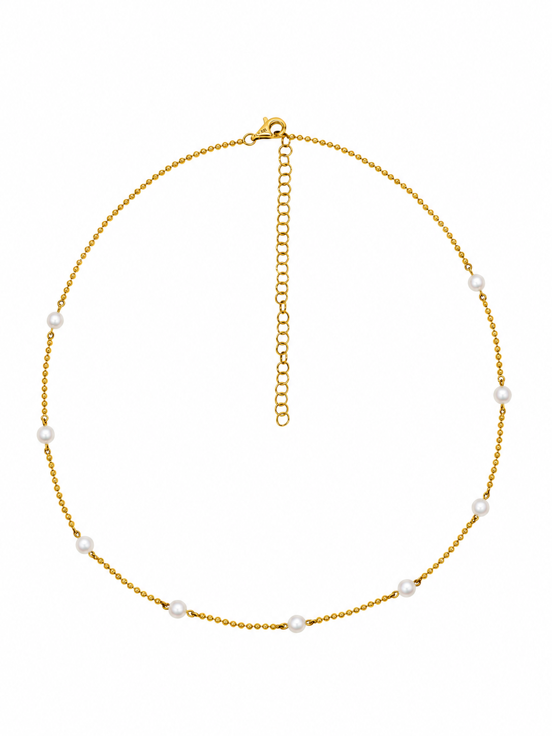 14k Yellow Gold Pearl Beaded Necklace