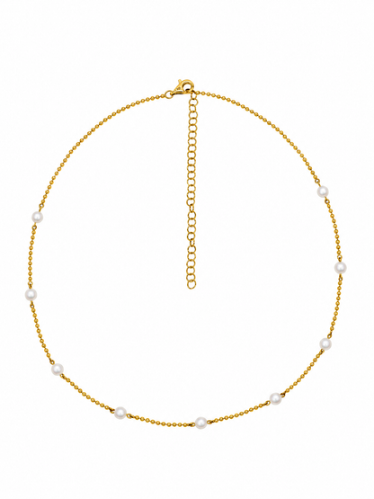 14k Yellow Gold Pearl Beaded Necklace