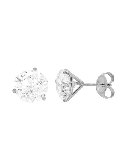 14k White Gold Lab Diamond Three Prong Martini Round Brilliant Stud Earrings