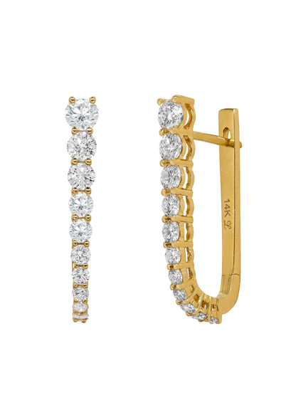14k Yellow Gold Lab Diamond Graduated Paperclip Hoop Earrings