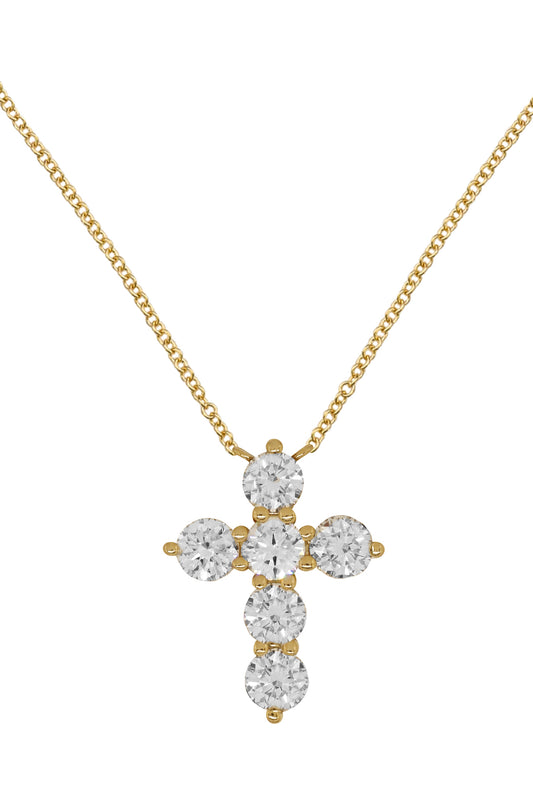 14k Yellow Gold Lab Diamond Cross Necklace