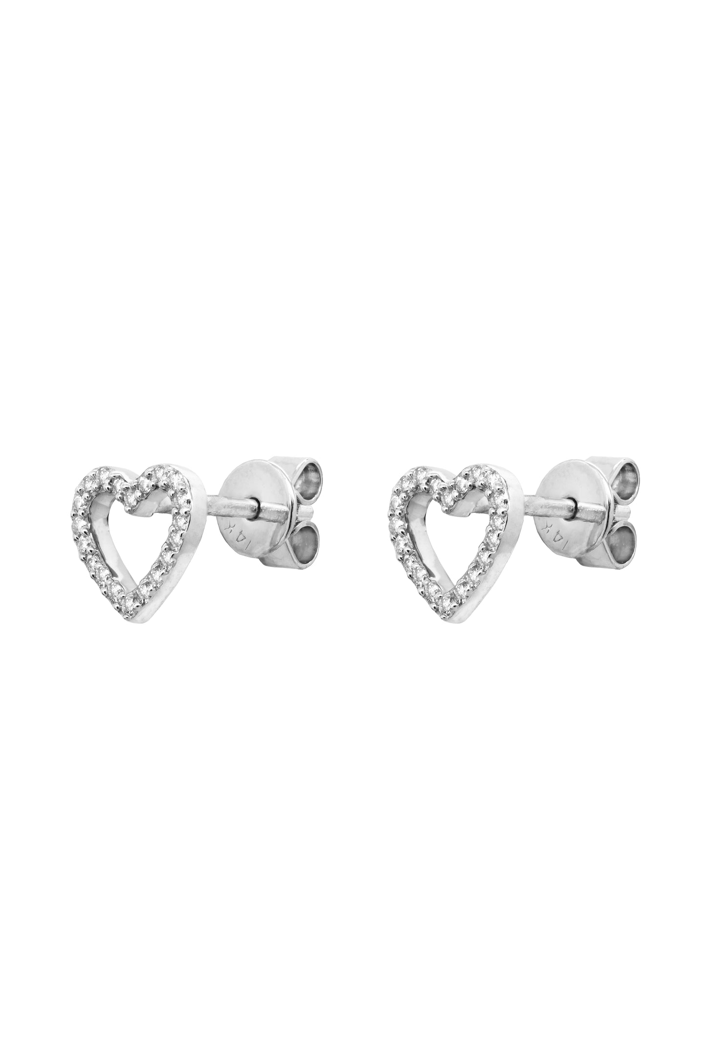 14k White Gold Diamond Open Heart Earrings