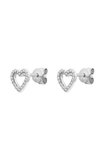 14k White Gold Diamond Open Heart Earrings