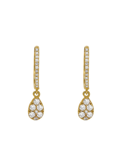 14k Yellow Gold Diamond Pear Dangle Huggie Earrings
