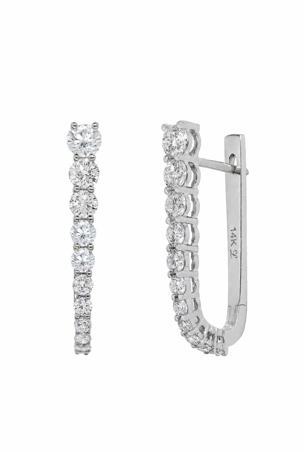 14k White Gold Lab Diamond Graduated Paperclip Hoop Earrings