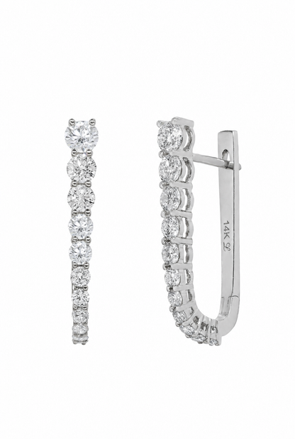 14k White Gold Lab Diamond Graduated Paperclip Hoop Earrings