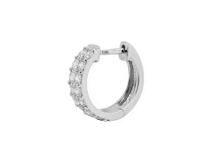 14k White Gold Diamond Double Row Huggie Earrings